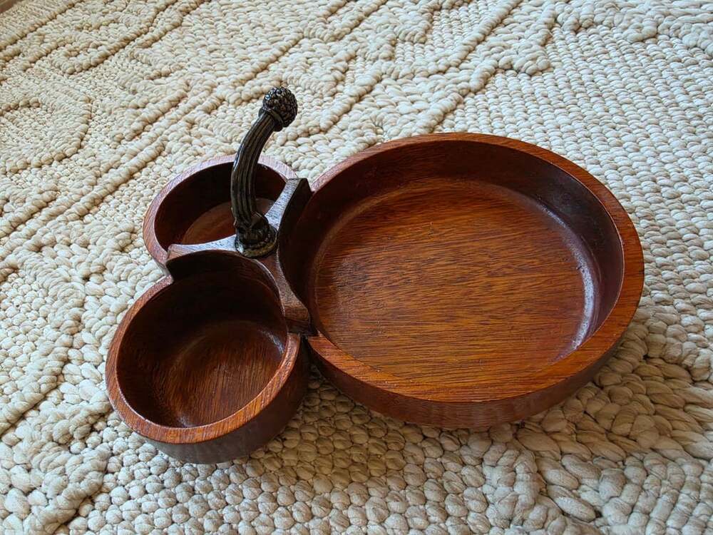 Unbranded Wooden 3-Section Divided Serving Tray With Handle